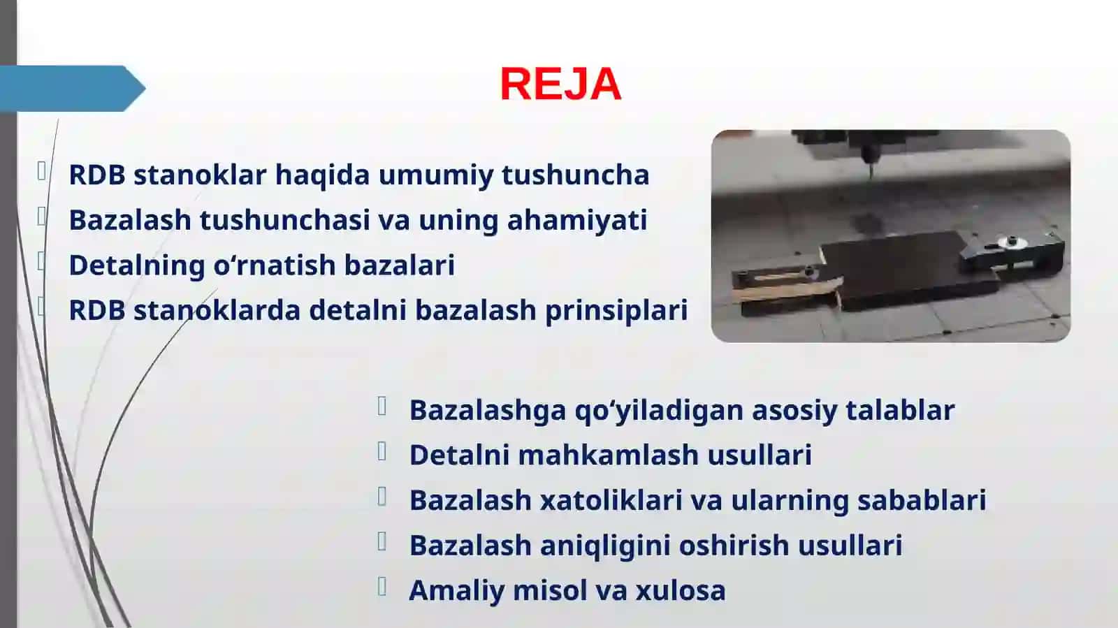 RDB STANOKLARDA DETALNI BAZALASH TALABLARI 2