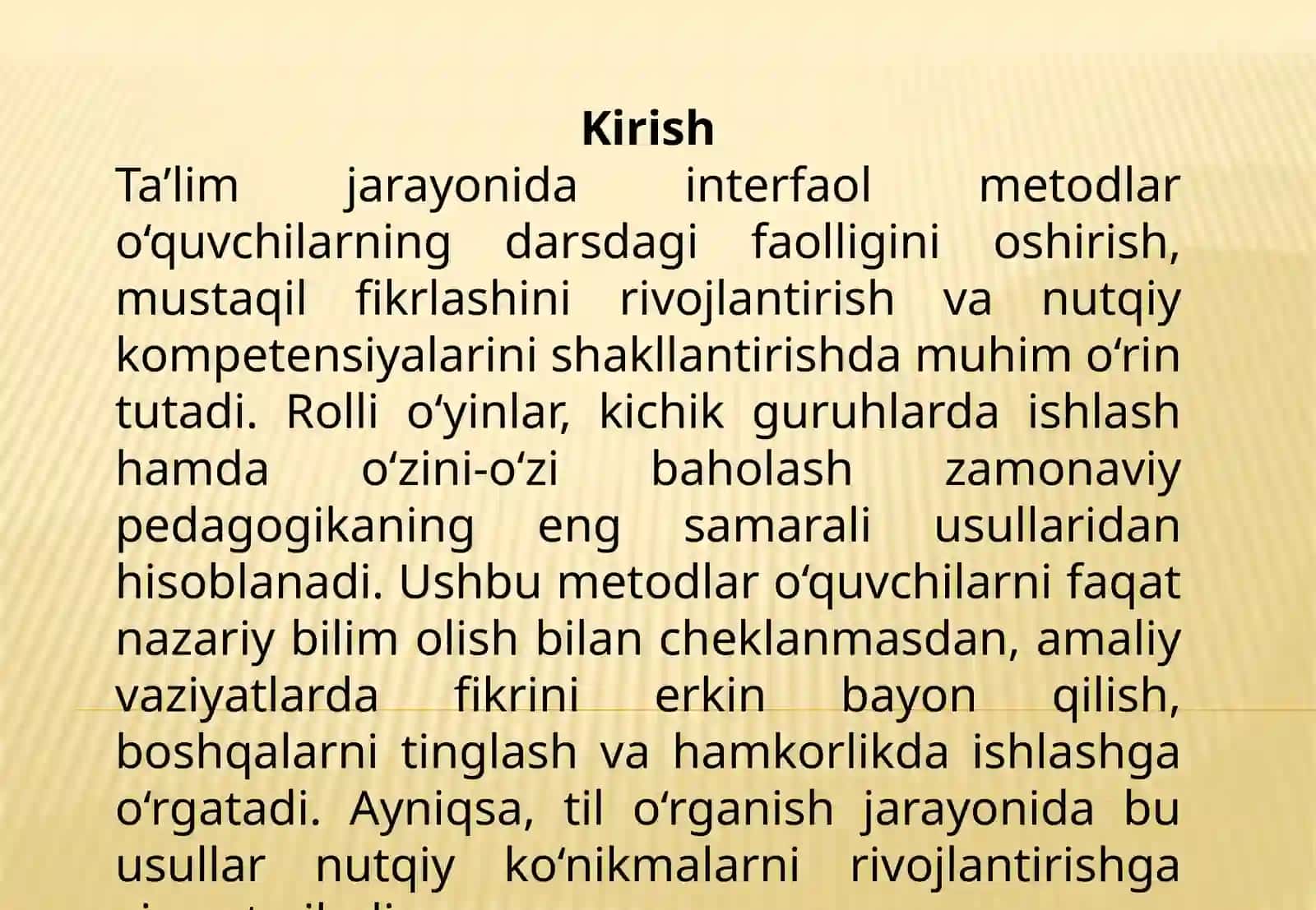 Rolli o‘yinlar. Kichik guruhlarda ishlash. Nutqiy ko‘nikmalar yuzasidan o‘zini-o‘zi baholash 2