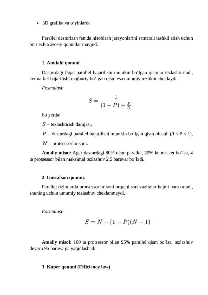 Parallel hisoblashning asosiy qonunlari 2