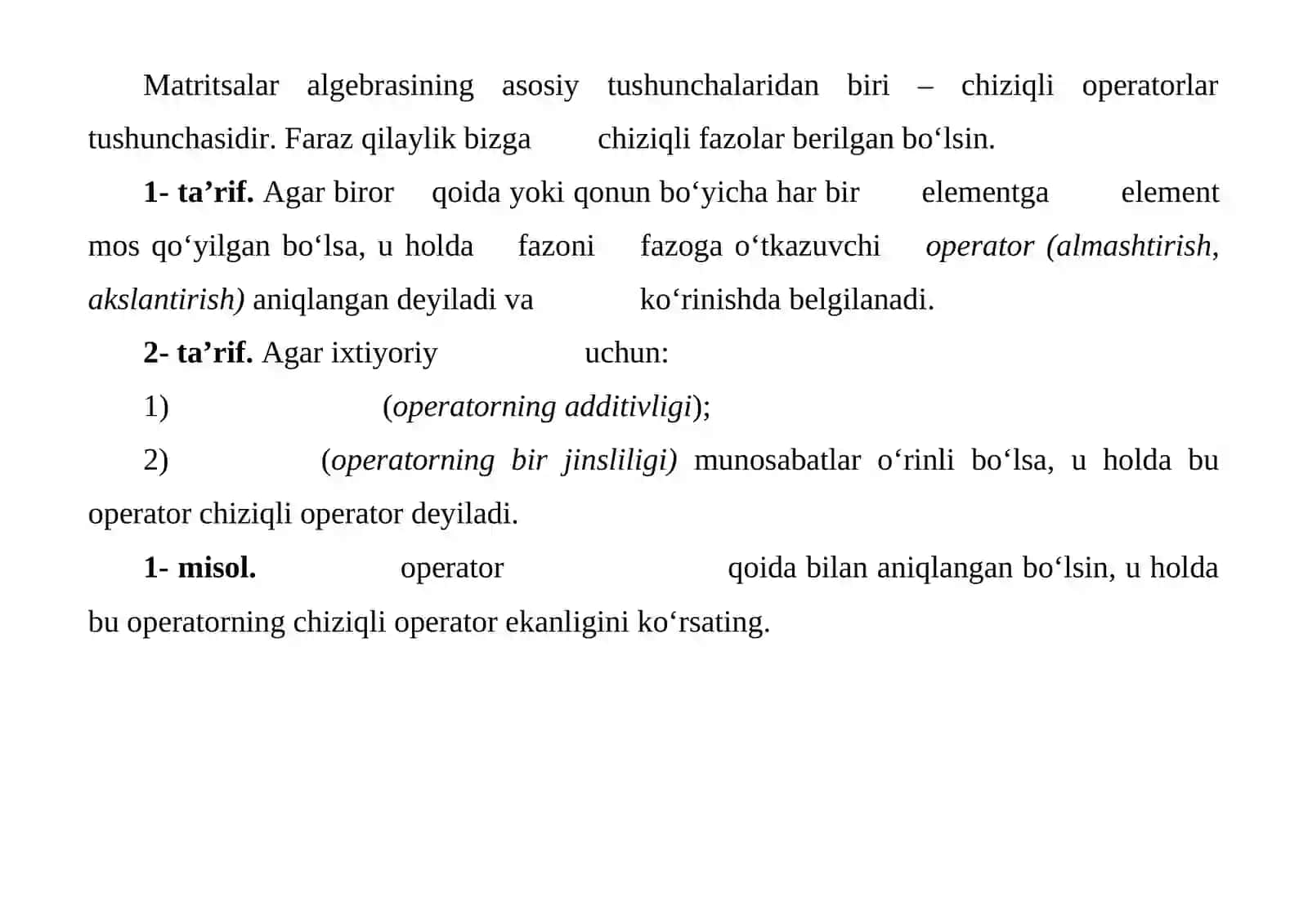 Chiziqli operatorlar va ularning xossalari 2
