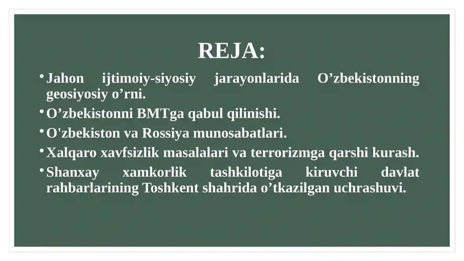 O`ZBEKISTON VA JAHON HAMJAMIYATI 2
