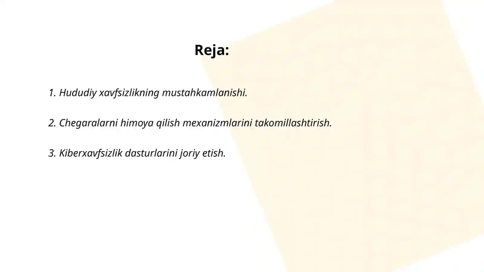 Milliy xavfsizlikni ta’minlash borasida amalga oshirilgan ishlar 2
