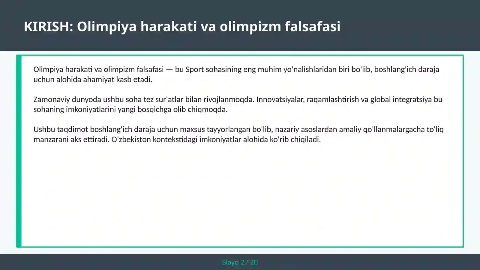 OLIMPIYA HARAKATI VA OLIMPIZM FALSAFASI 2