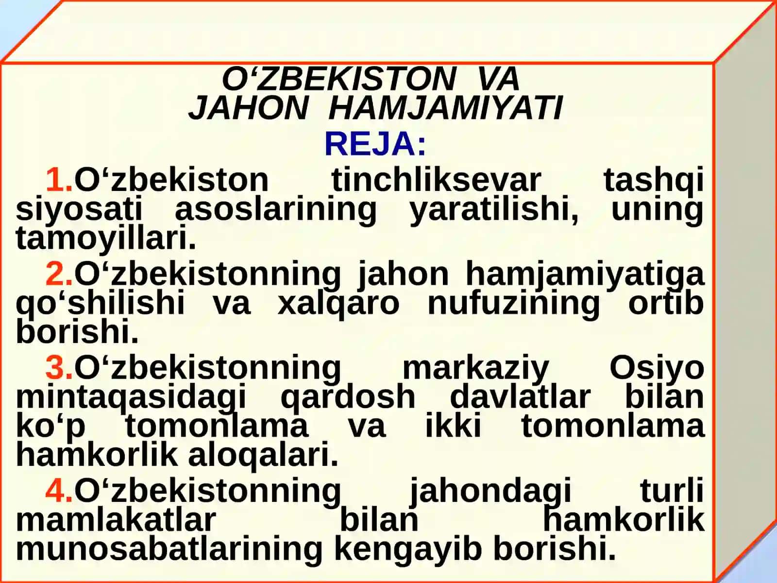 O‘zbekiston va Jahon Hamjamiyati 2