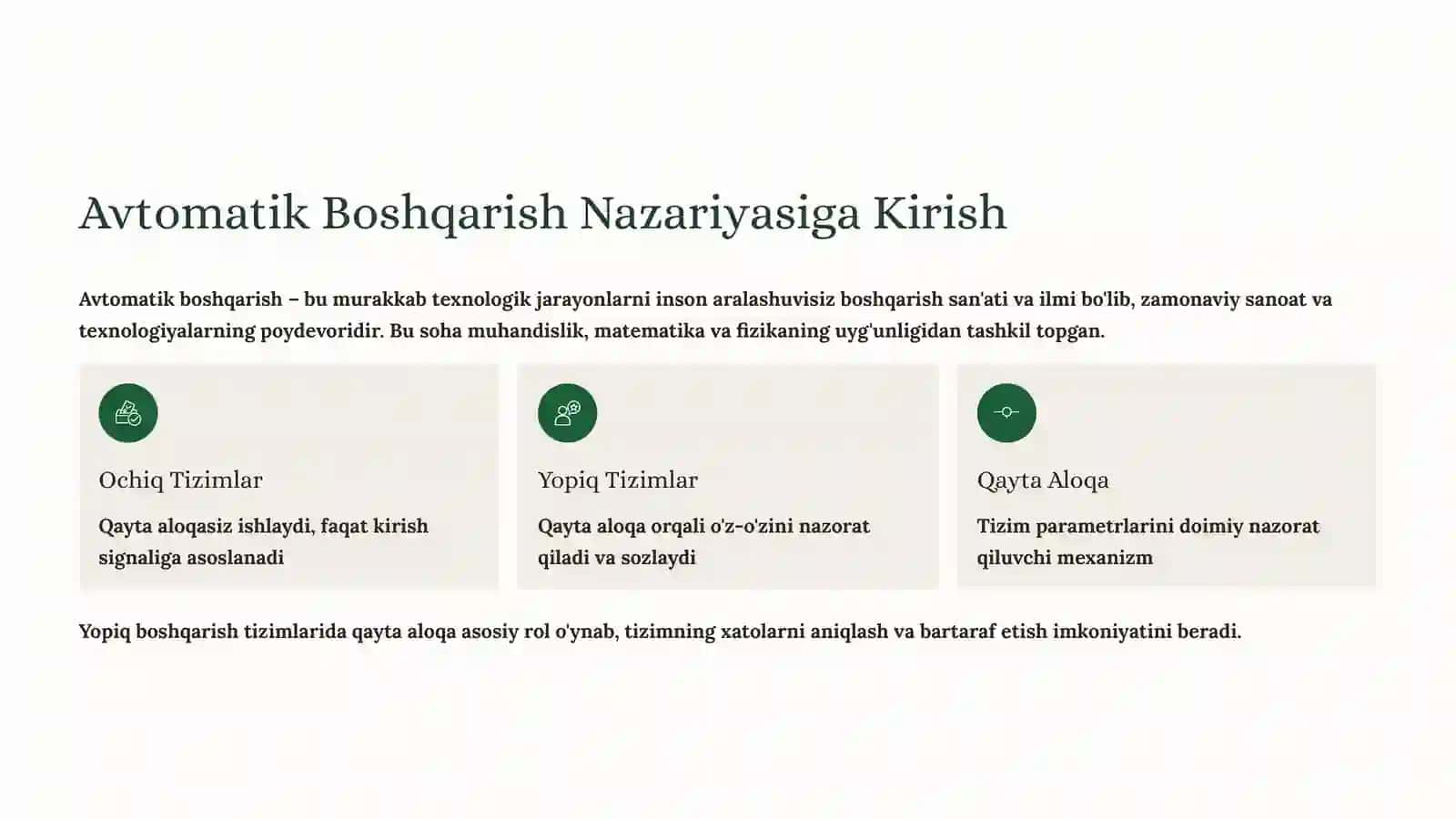 Avtomatik Boshqarish Nazariyasi 2