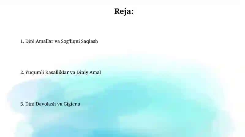 Diniy davolash. Gigiena 2