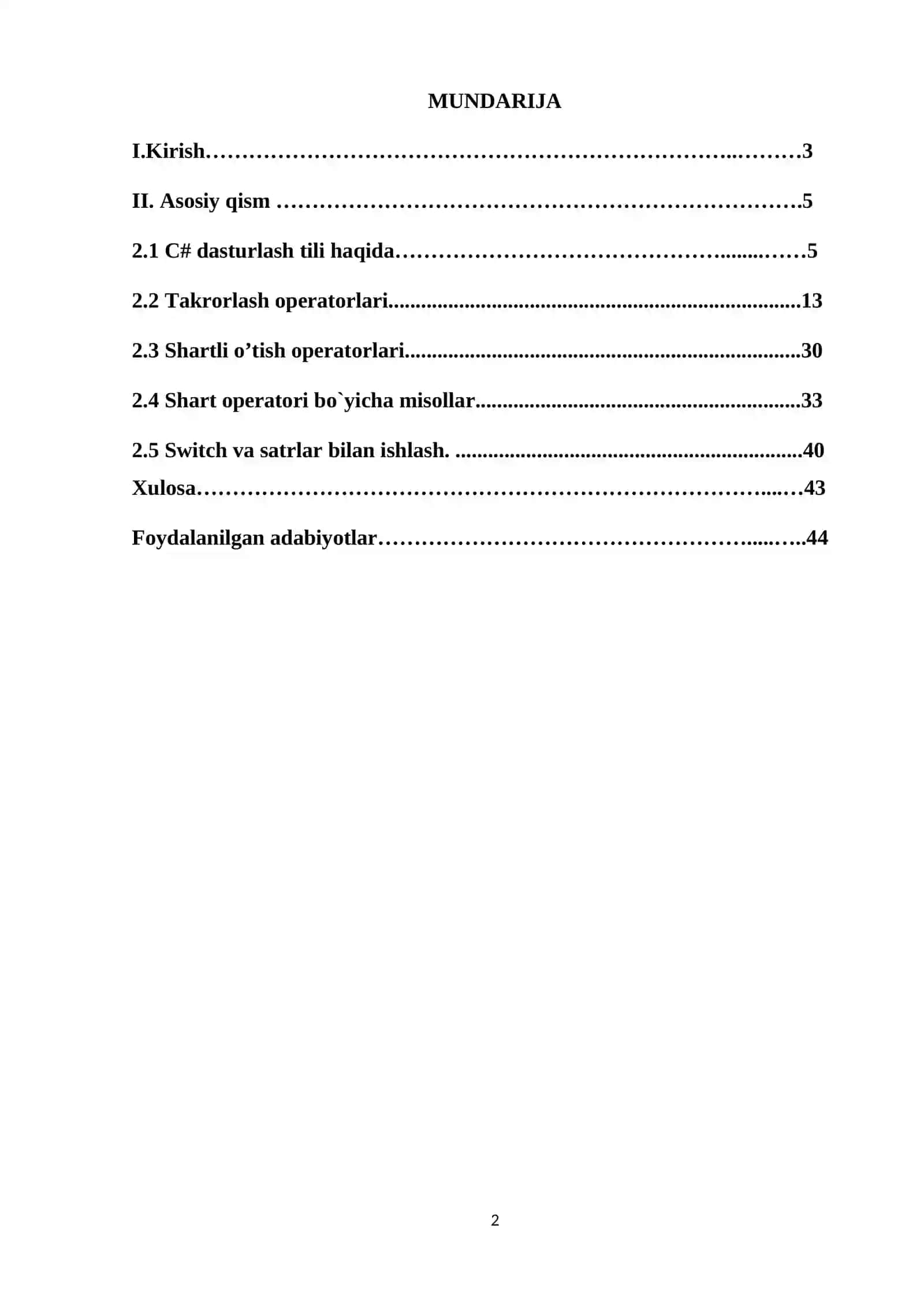 “C# dasturlash tili takrorlanish operatori ” 2