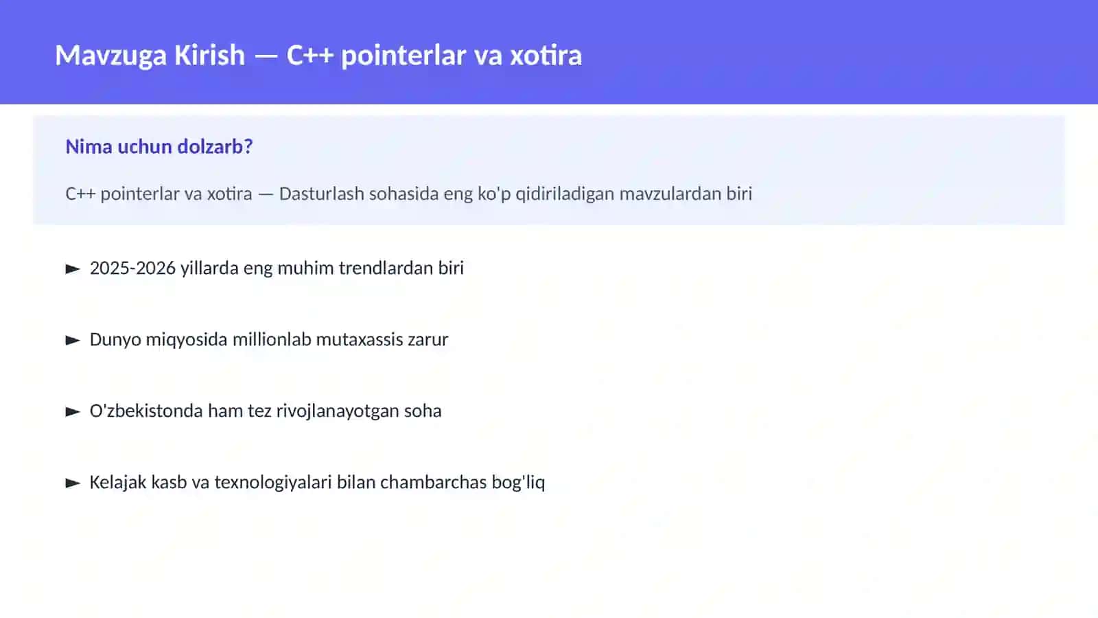 C++ pointerlar va xotira 2