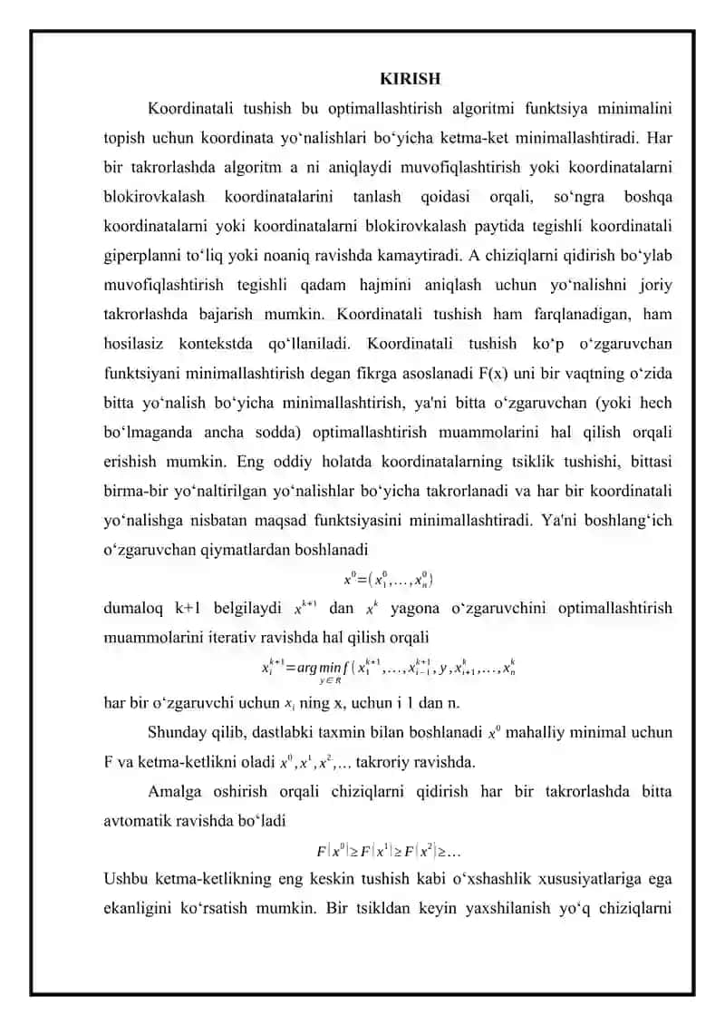 Koordinatalar bo'yicha tushish usuli, gradient tushish usuli 2