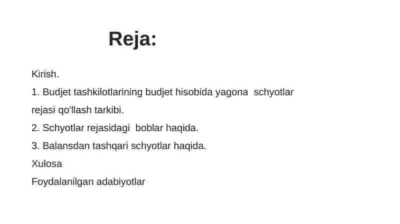 Yagona schyotlar rejasi 2