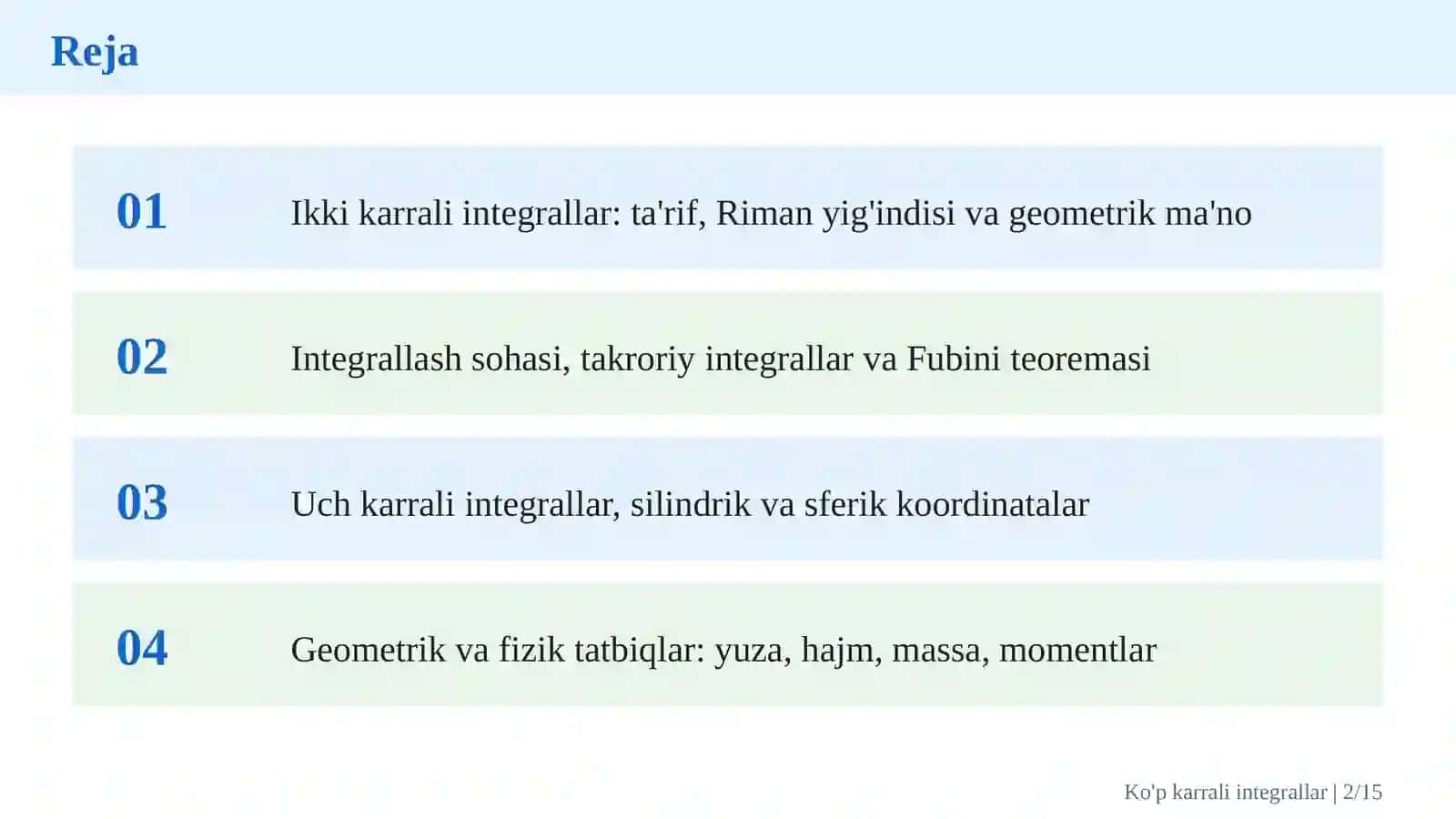 Ko'p karrali integrallar va ularning geometrik hamda fizik tatbiqlari 2