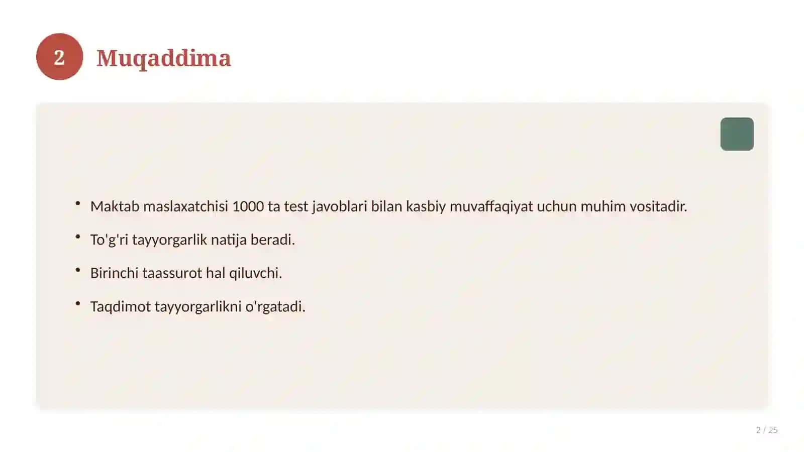 Maktab maslaxatchisi 1000 ta test javoblari bilan 2
