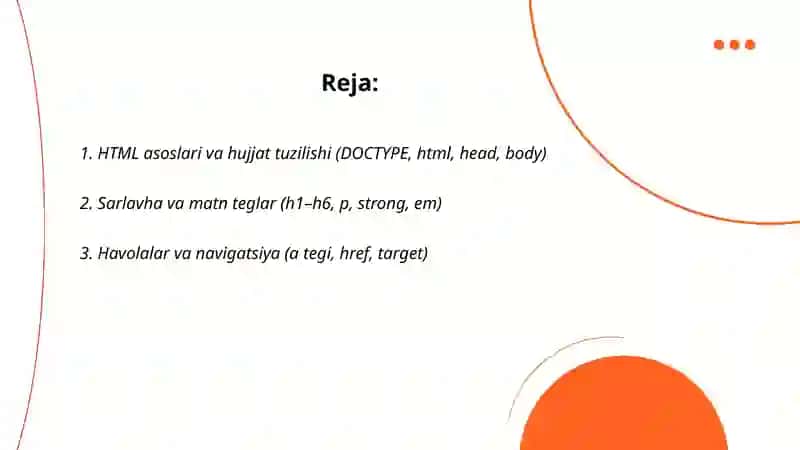 HTML tilida web sahifa yaratish 2