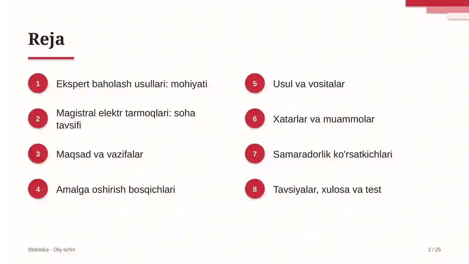 Magistral elektr tarmoqlarida ekspert baholash usullari 2