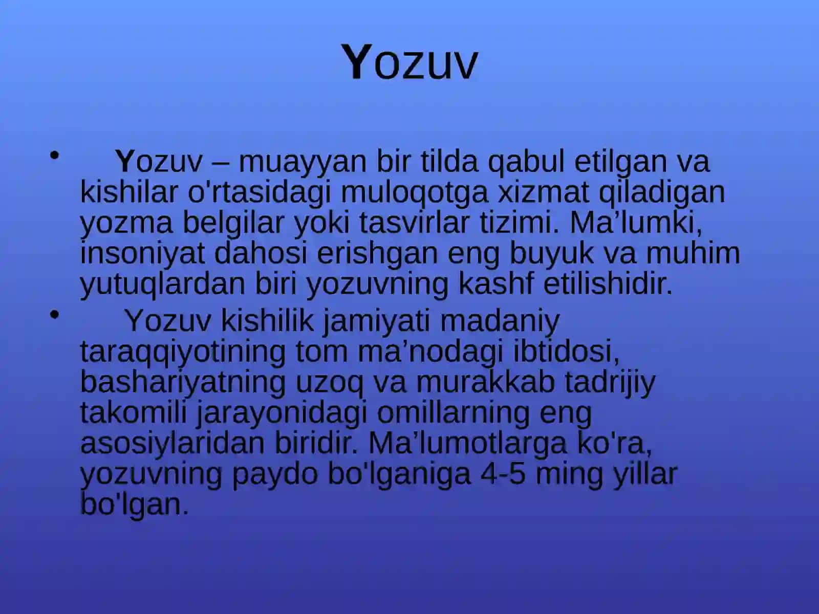 YOZUV tarixi va turlari 2