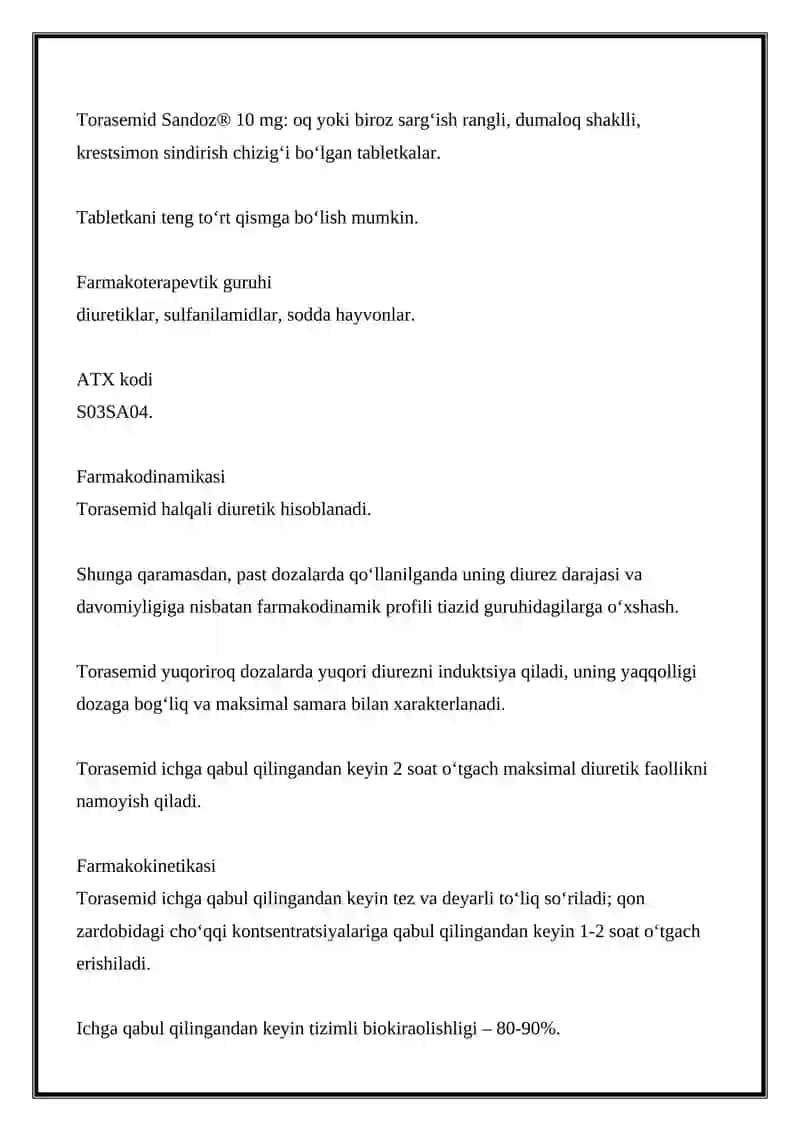 Torasemid Sandoz 2