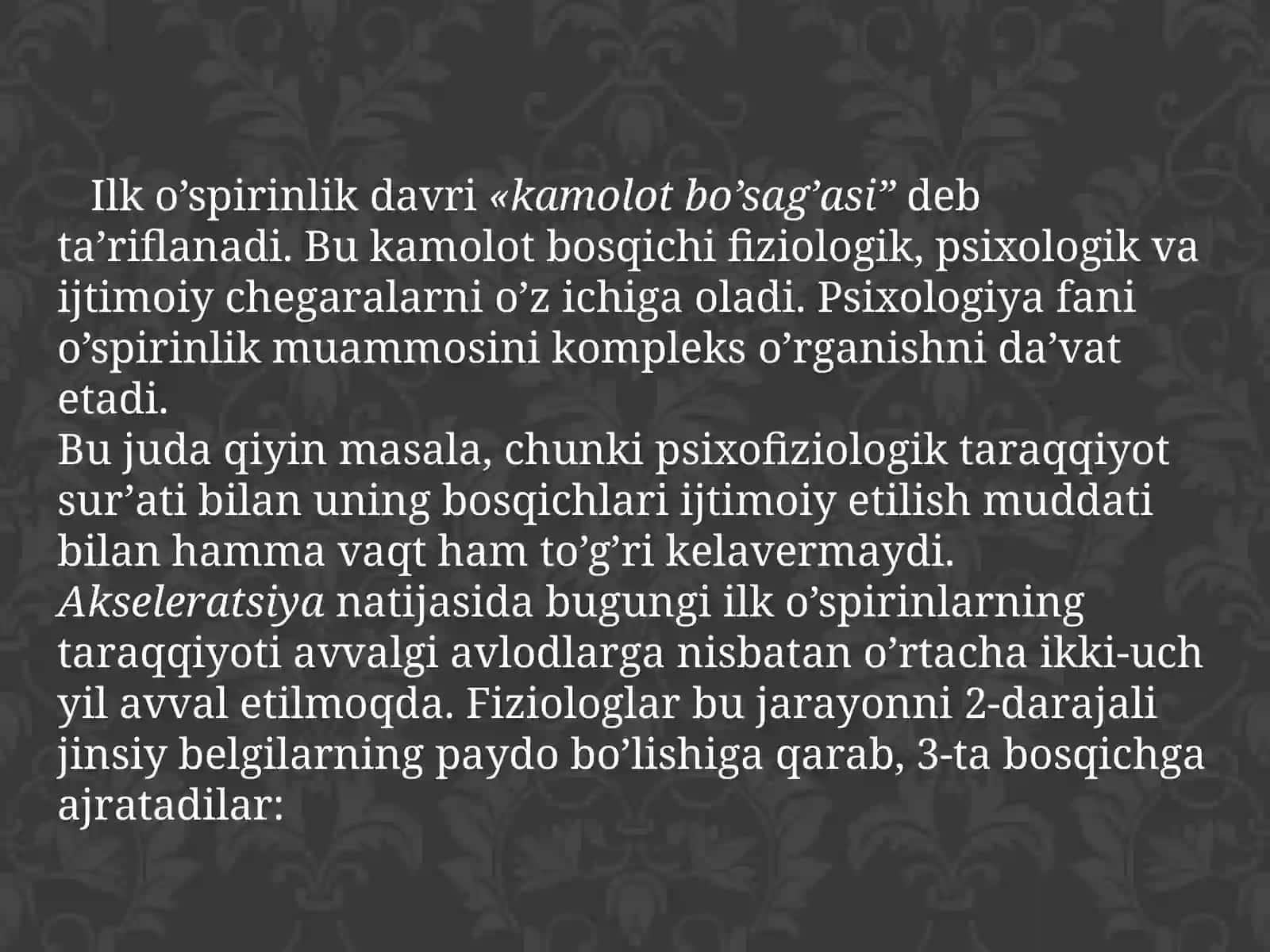 O’SPIRINLIK DAVRI 2