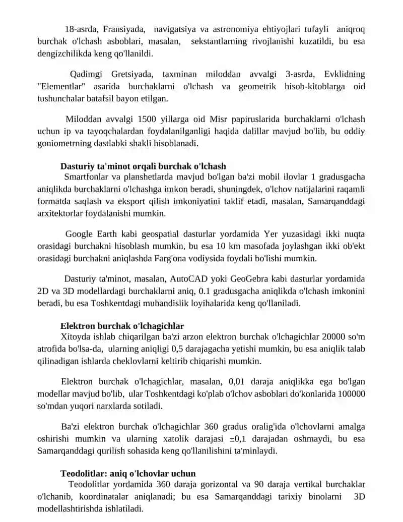 Burchak òlchash asboblari 2