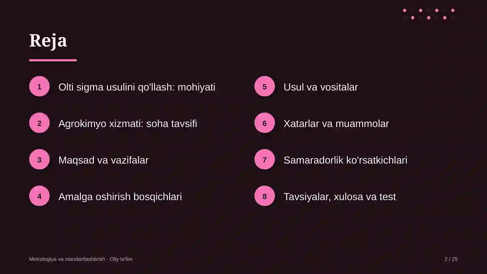 Agrokimyo xizmatida olti sigma usulini qo'llash 2