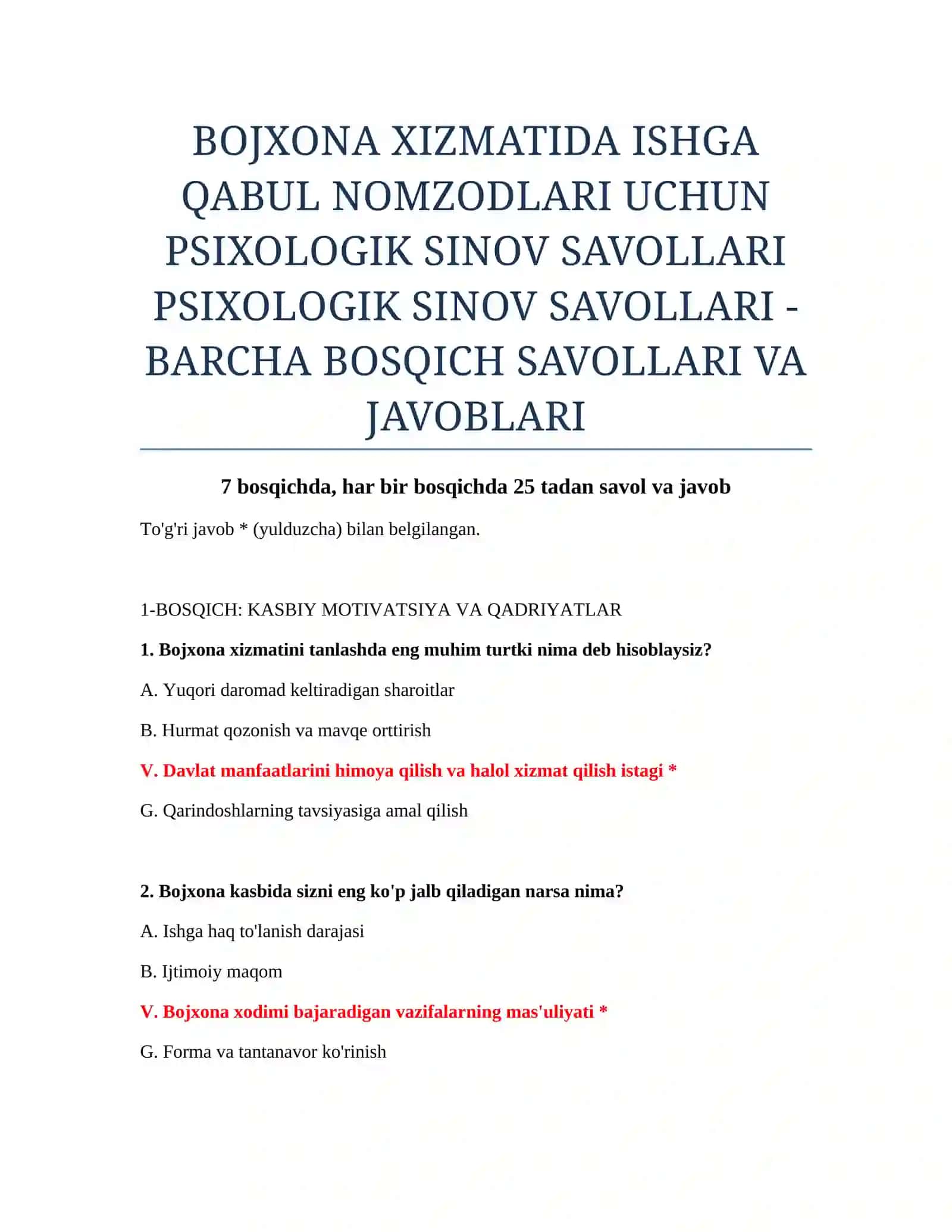 PSIXOLOGIK SINOV SAVOLLARI 2