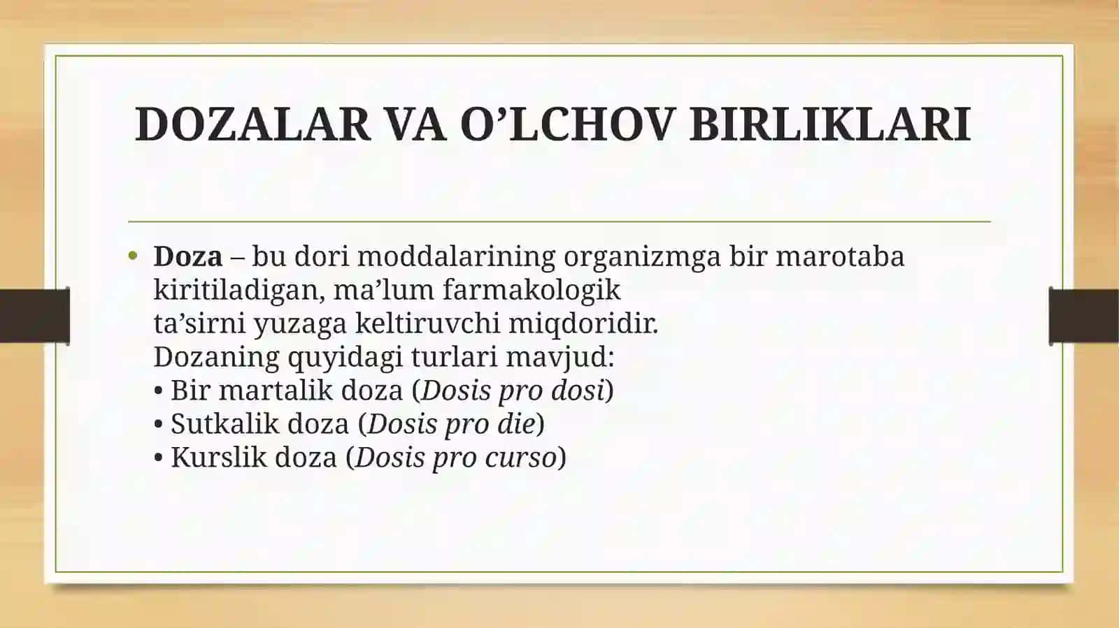 DOZALAR VA O’LCHOV BIRLIKLARI 2