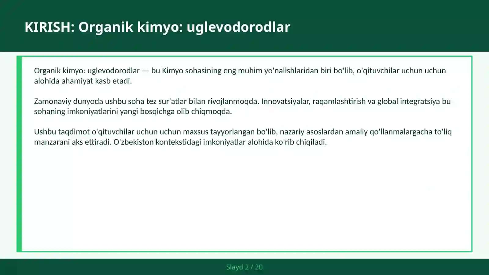 Organik kimyo: uglevodorodlar 2