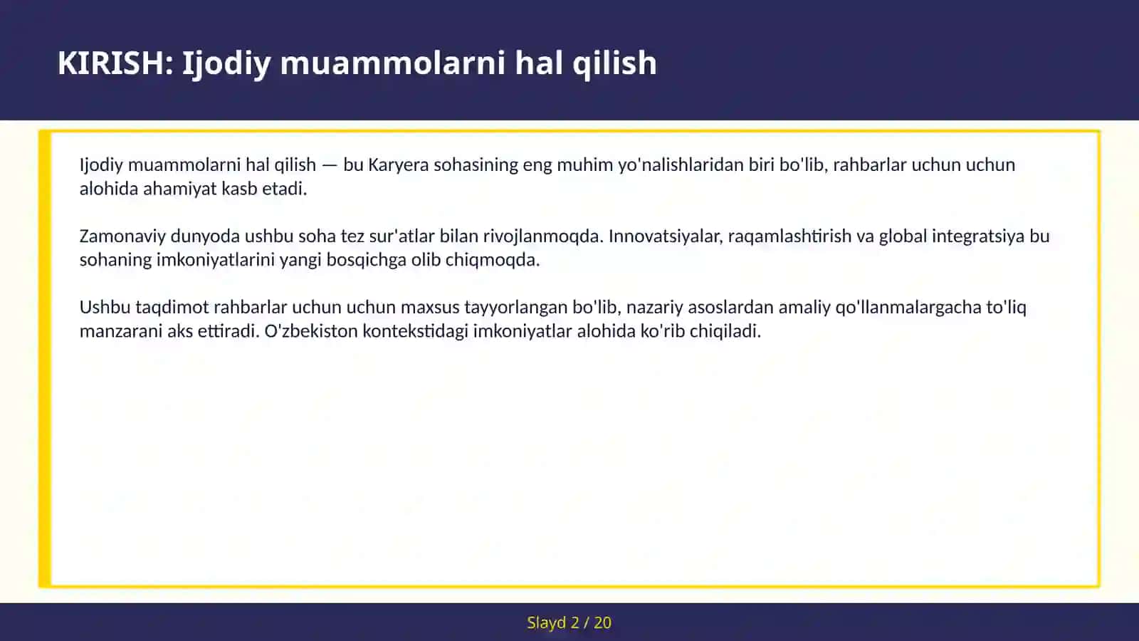 Ijodiy muammonlarni hal qilish 2