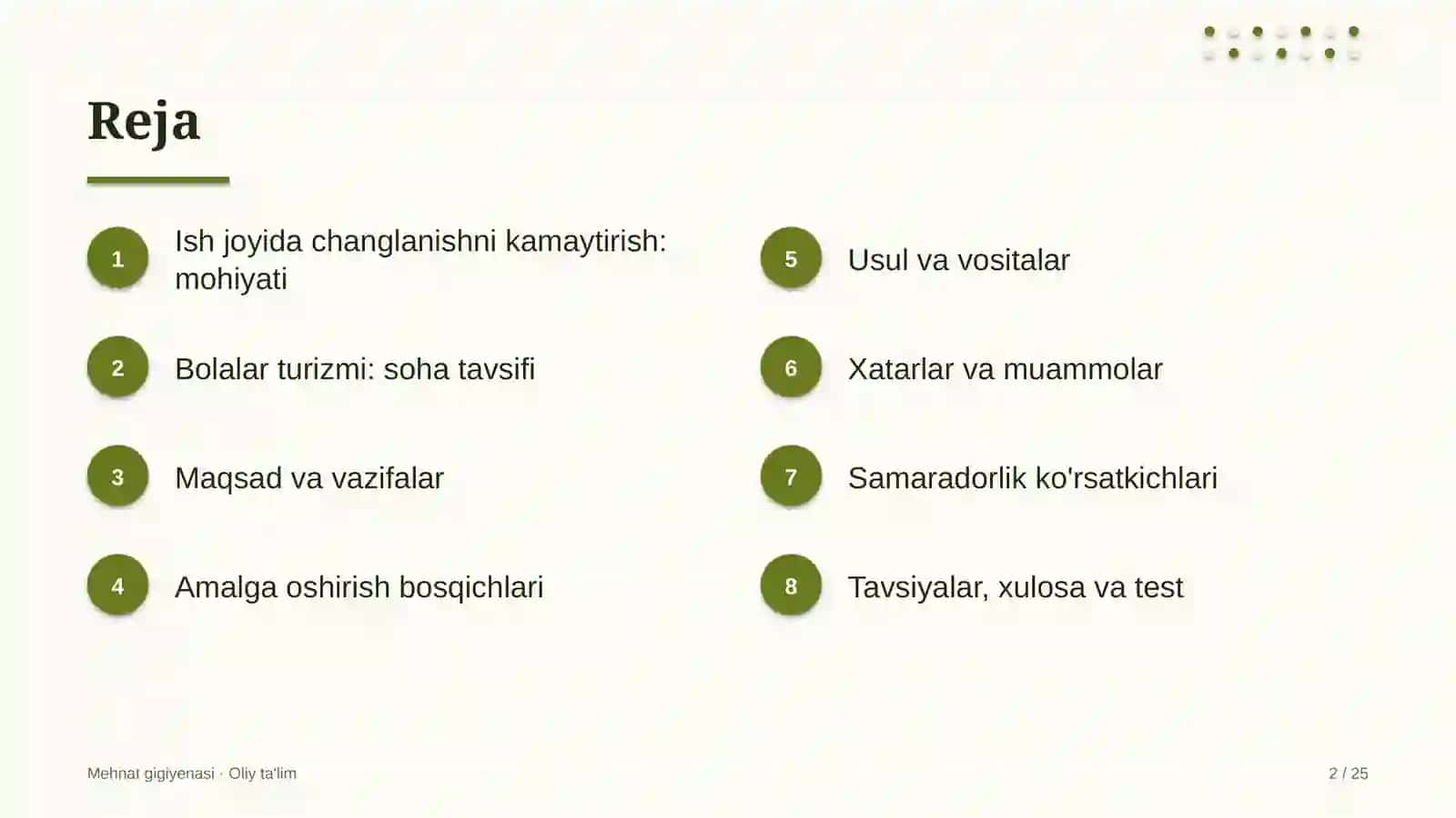 Mehnat gigiyenasi · Oliy ta'lim 2