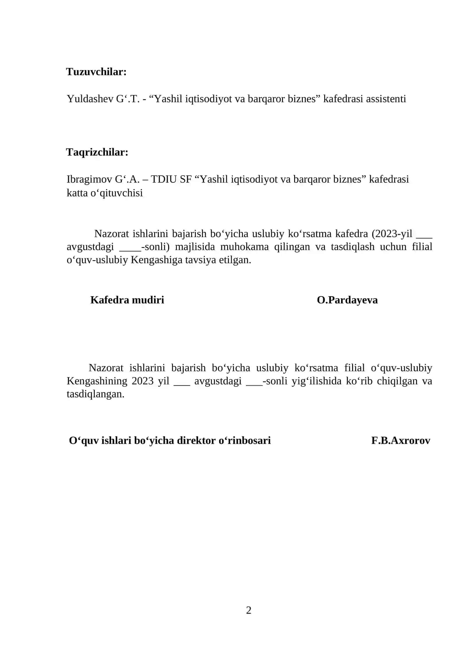 Nazorat ishlari bajarish bo'yicha uslubiy ko'rsatma 2