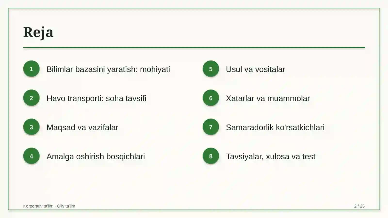 Havo transportida bilimlar bazasini yaratish 2