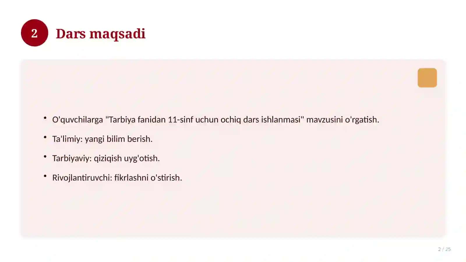 Tarbiya fanidan 11-sinf uchun ochiq dars ishlanmasi 2