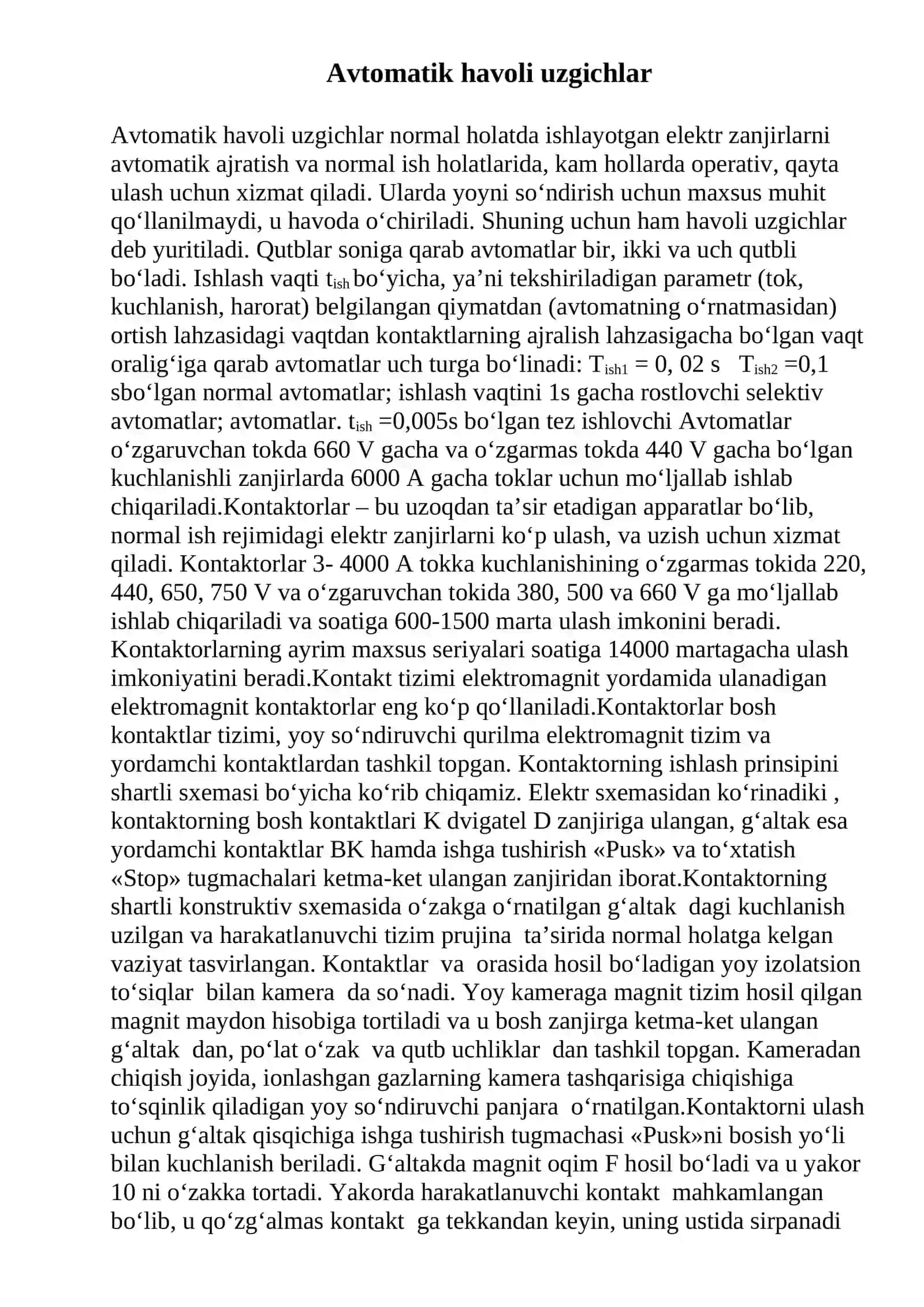 Havoli va vakuumli uzgichlar 2