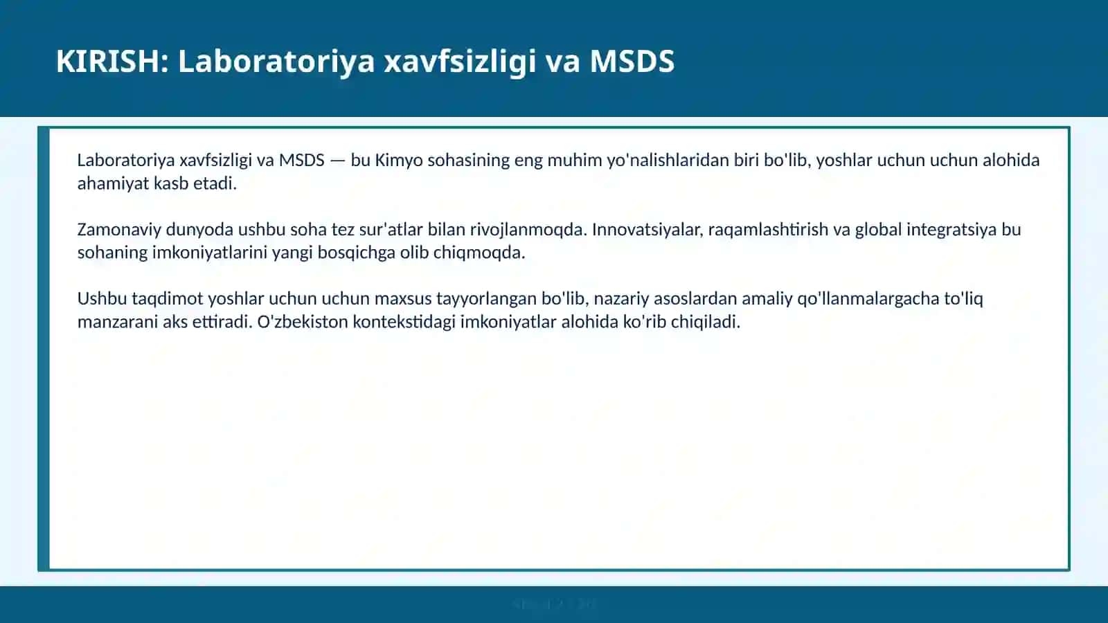LABORATORIYA XAVFSIZLIGI VA MSDS 2