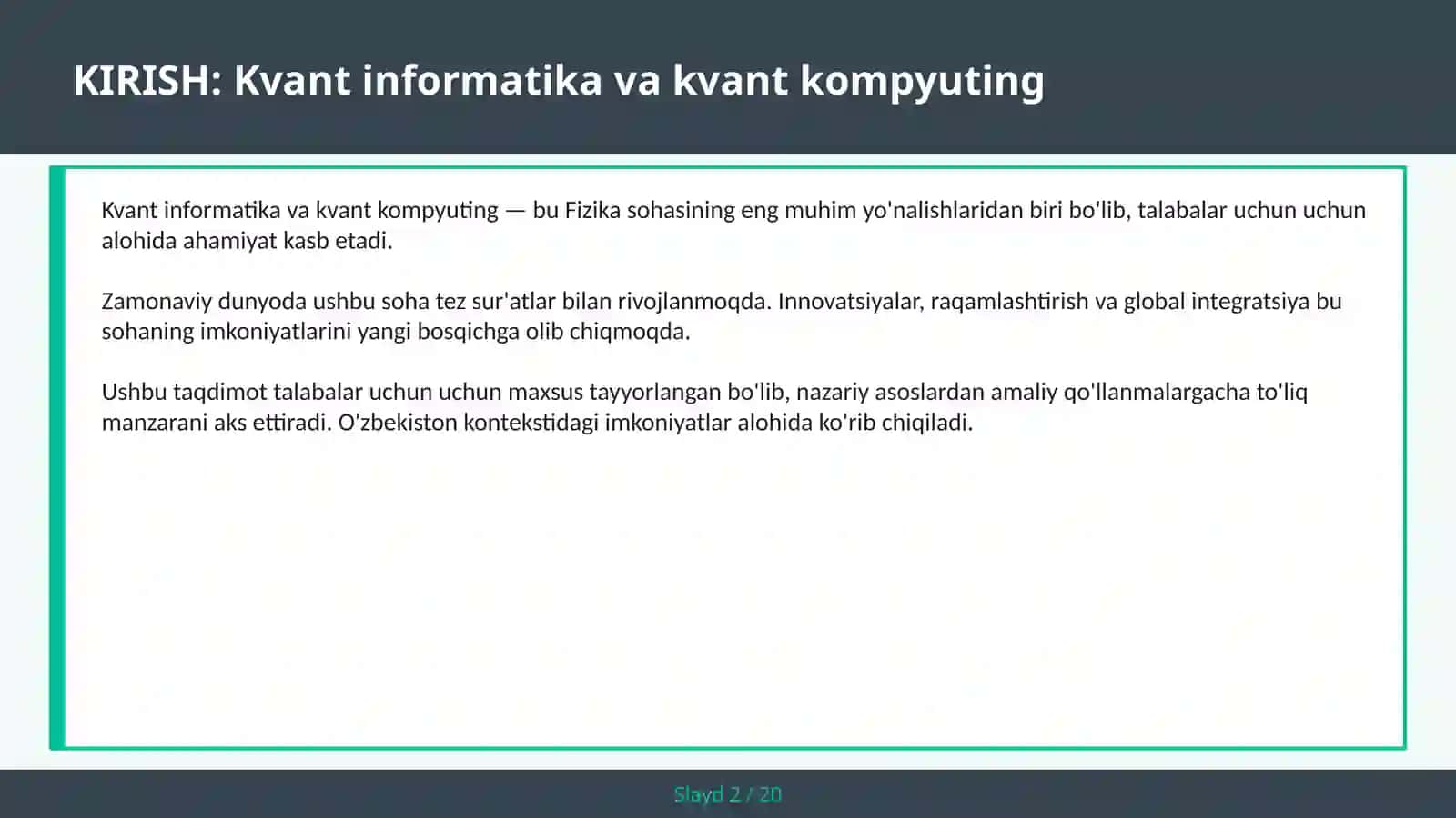 KVANT INFORMATIKA VA KVANT KOMPYUTING 2