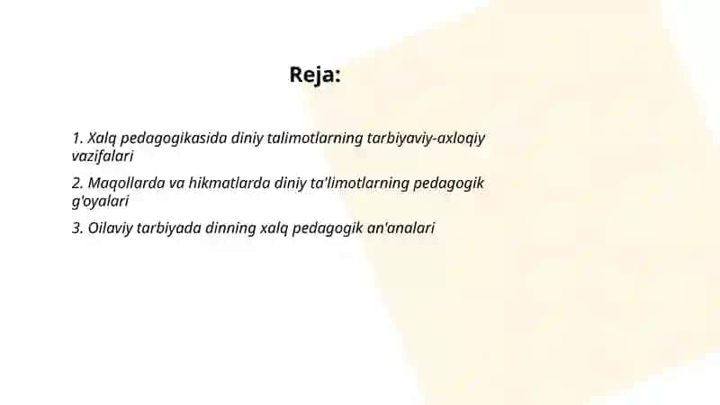 Xalq pedagogikasining talimiy-tarbiyaviy goyalarini aks ettiruvchi diniy talimotlar 2