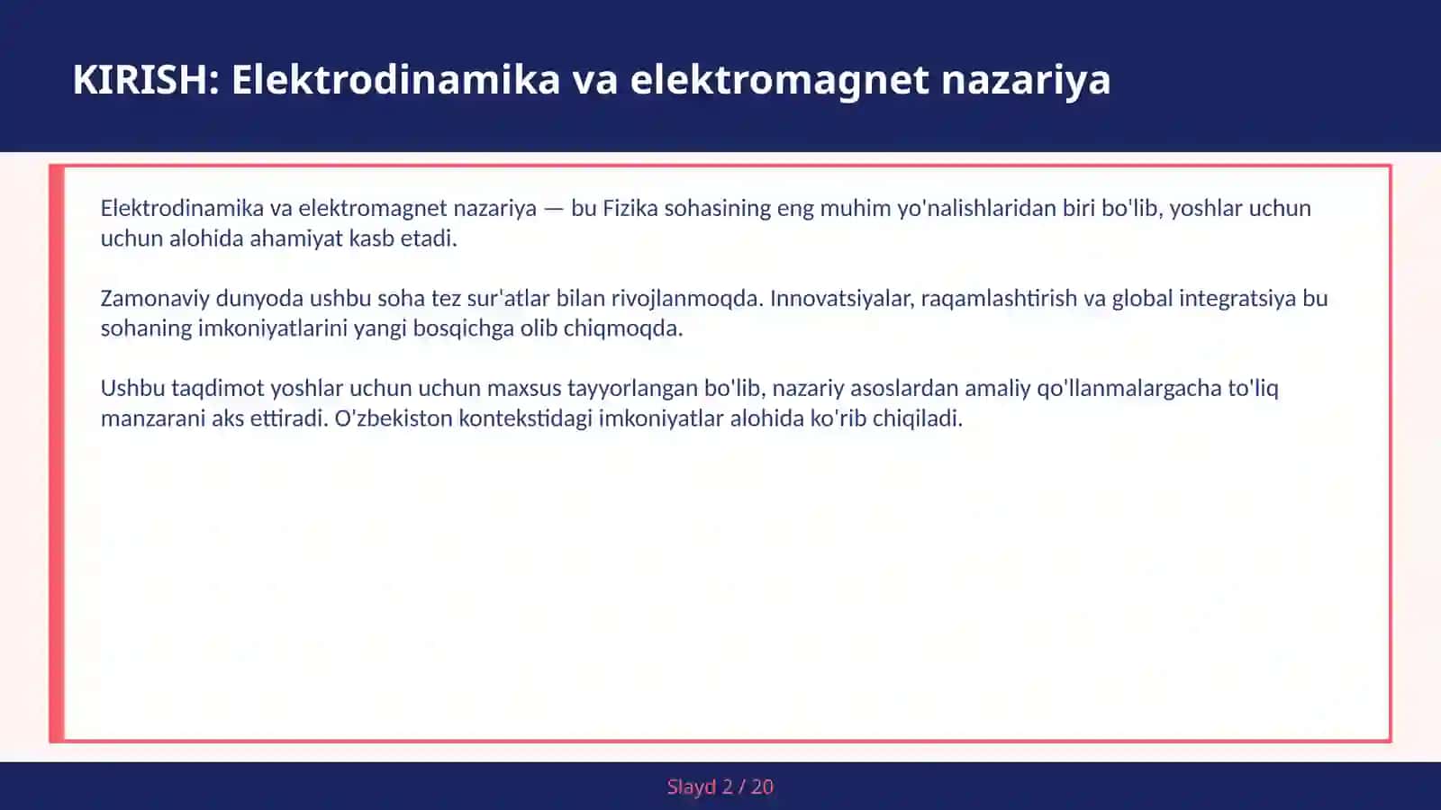 Elektrodinamika va Elektromagnet Nazariya 2