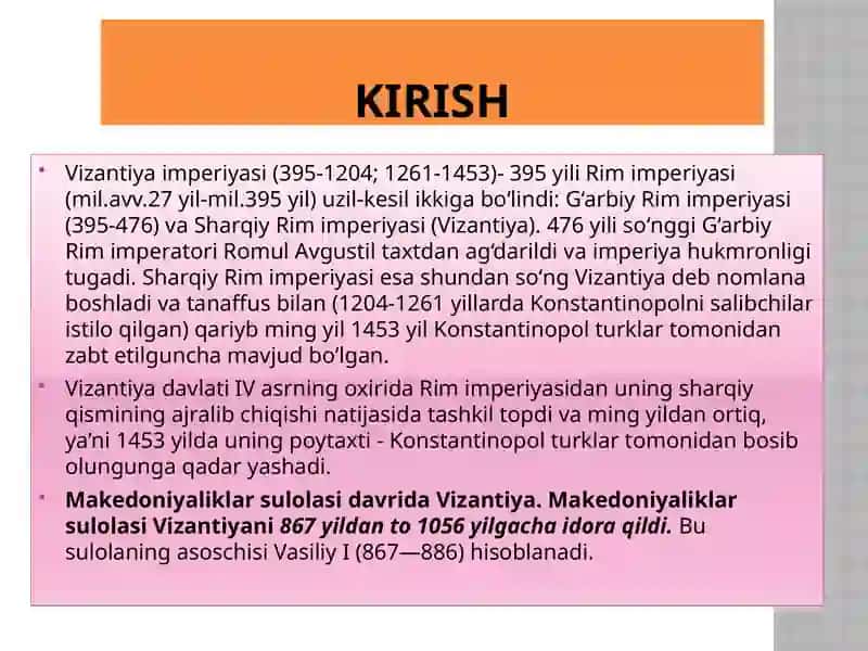 VIZANTIYA DAVLATINING TASHKIL TOPISHI 2