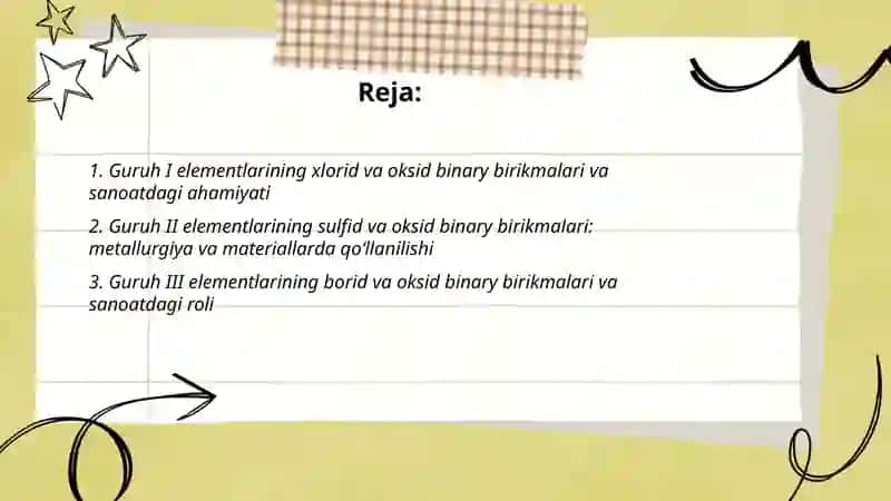 Guruh elementlarining binary birikmalari va sanaotdagi ahamiyati 2