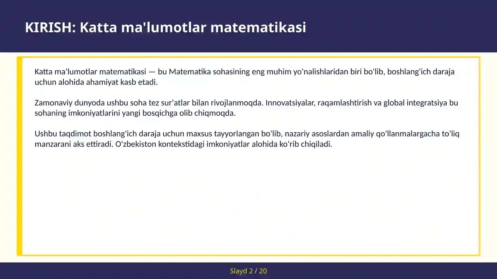 KATTA MA'LUMOTLAR MATEMATIKASI 2
