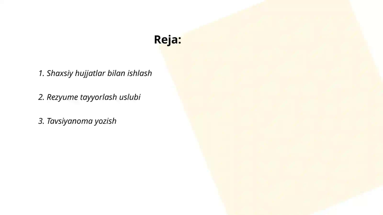 Shaxsiy ish qog'ozlar uslubi. Manzil 2