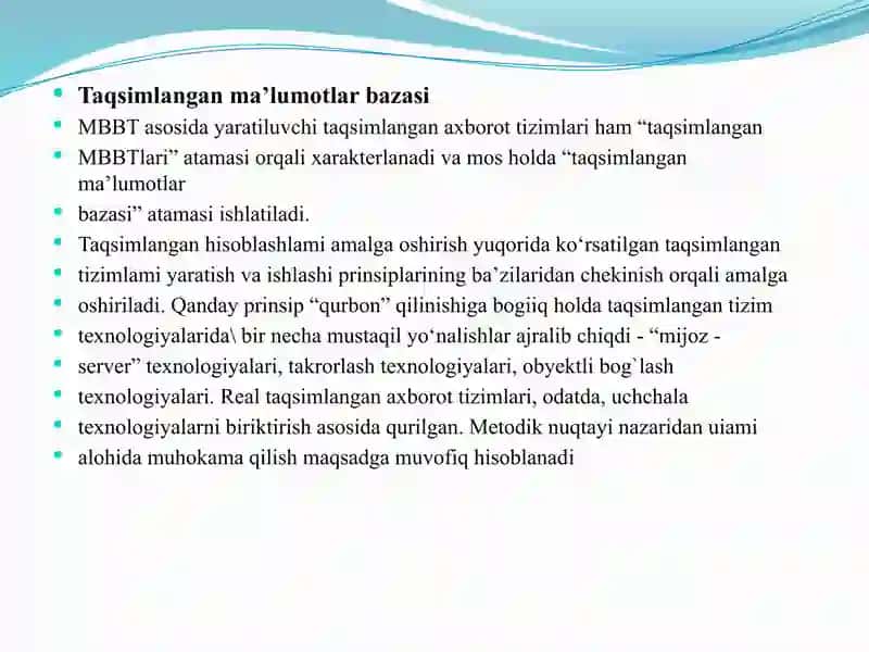 Taqsimlangan ma’lumotlar bazasi 2