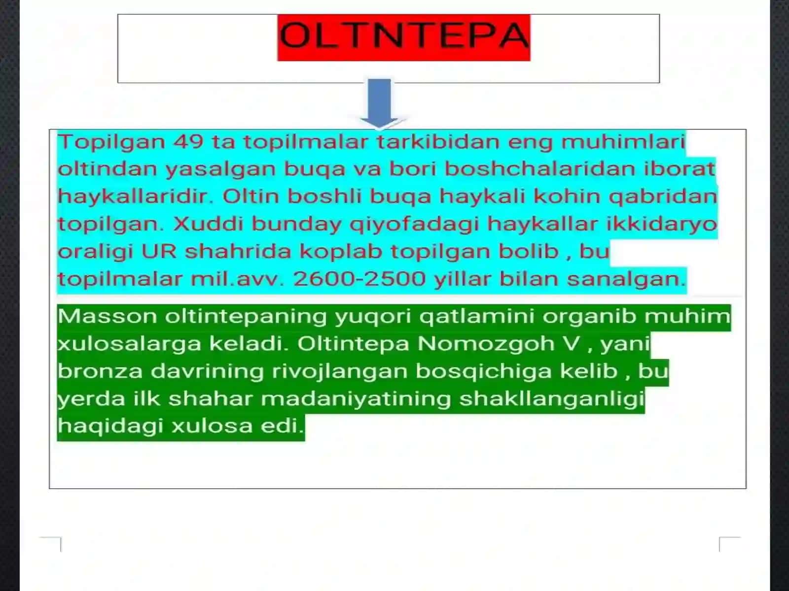 OLTINTEPA YODGORLIGINI O'RGANISH 2