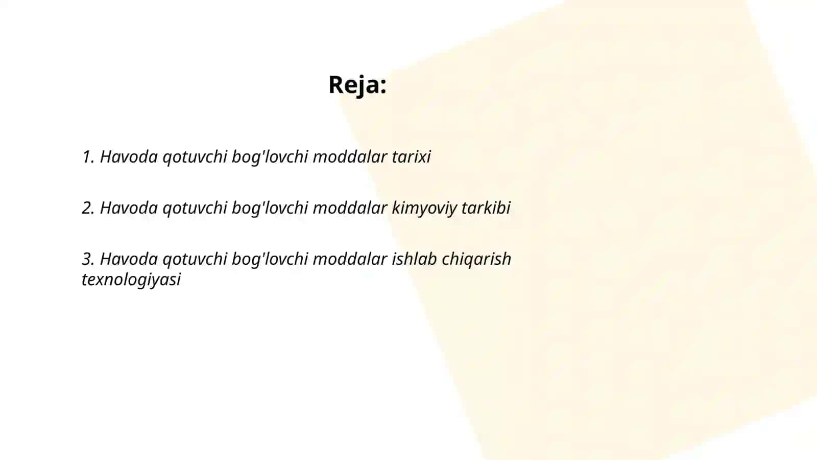 Havoda qotuvchi bog'lovchi moddalar tarixi 2