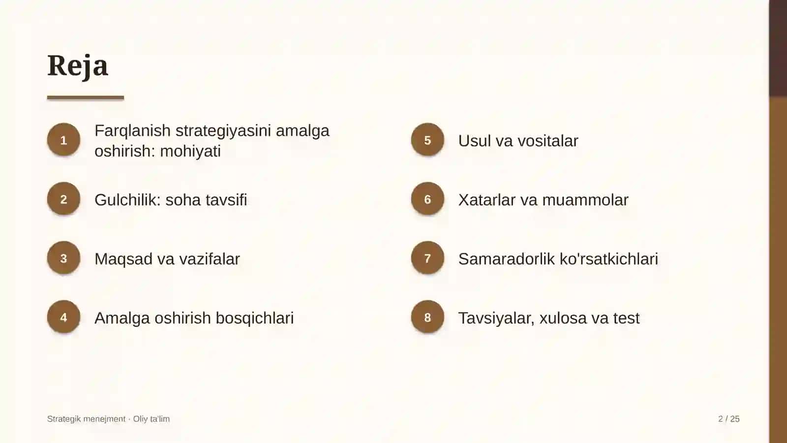 Gulchilikda farqlanish strategiyasini amalga oshirish 2