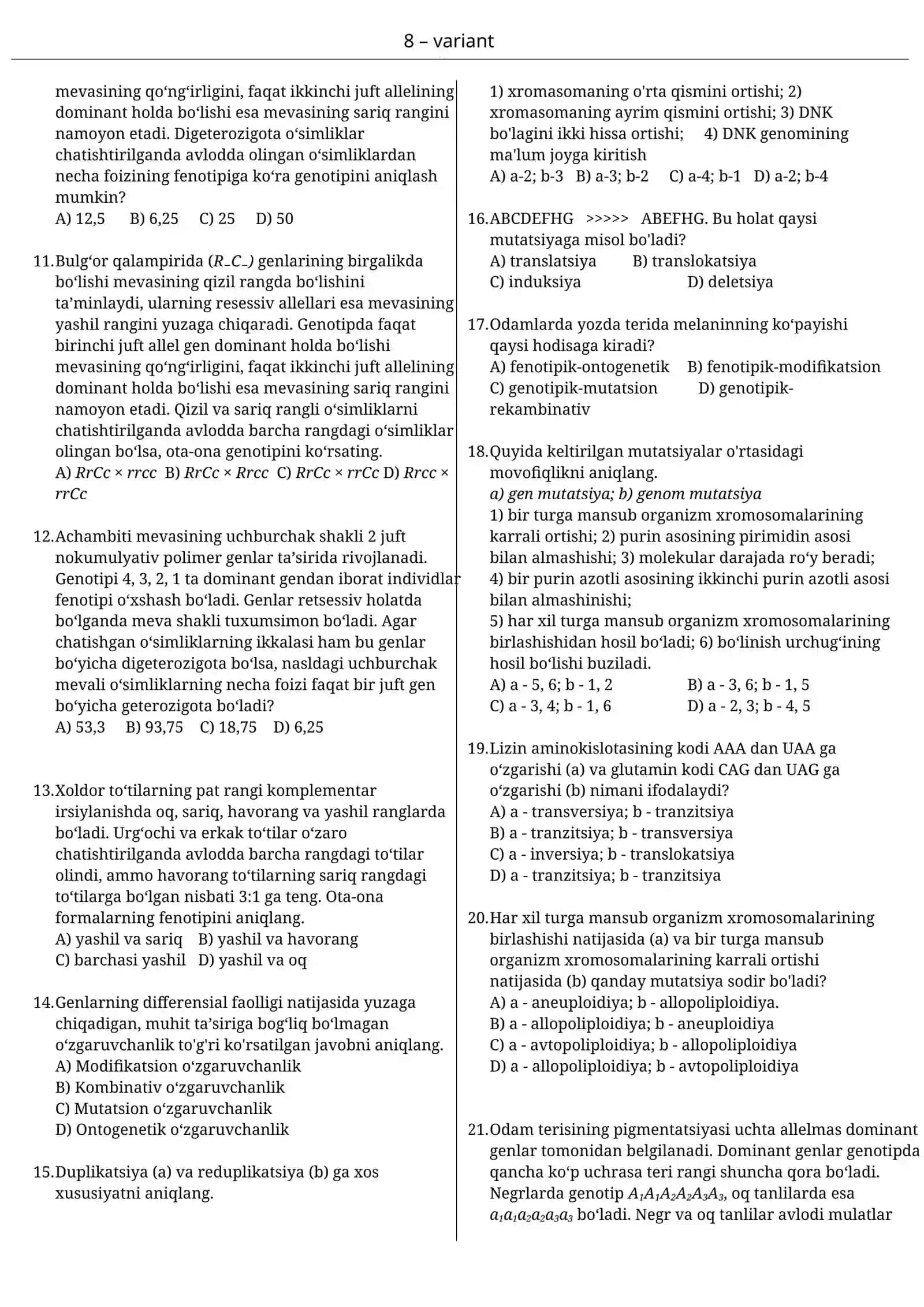 10-sinf biologiya test 8-variant 2