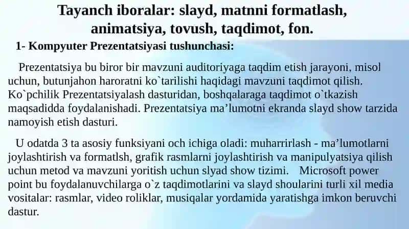Taqdimotlarni ishlab chiqishning instrumental vositalari 2