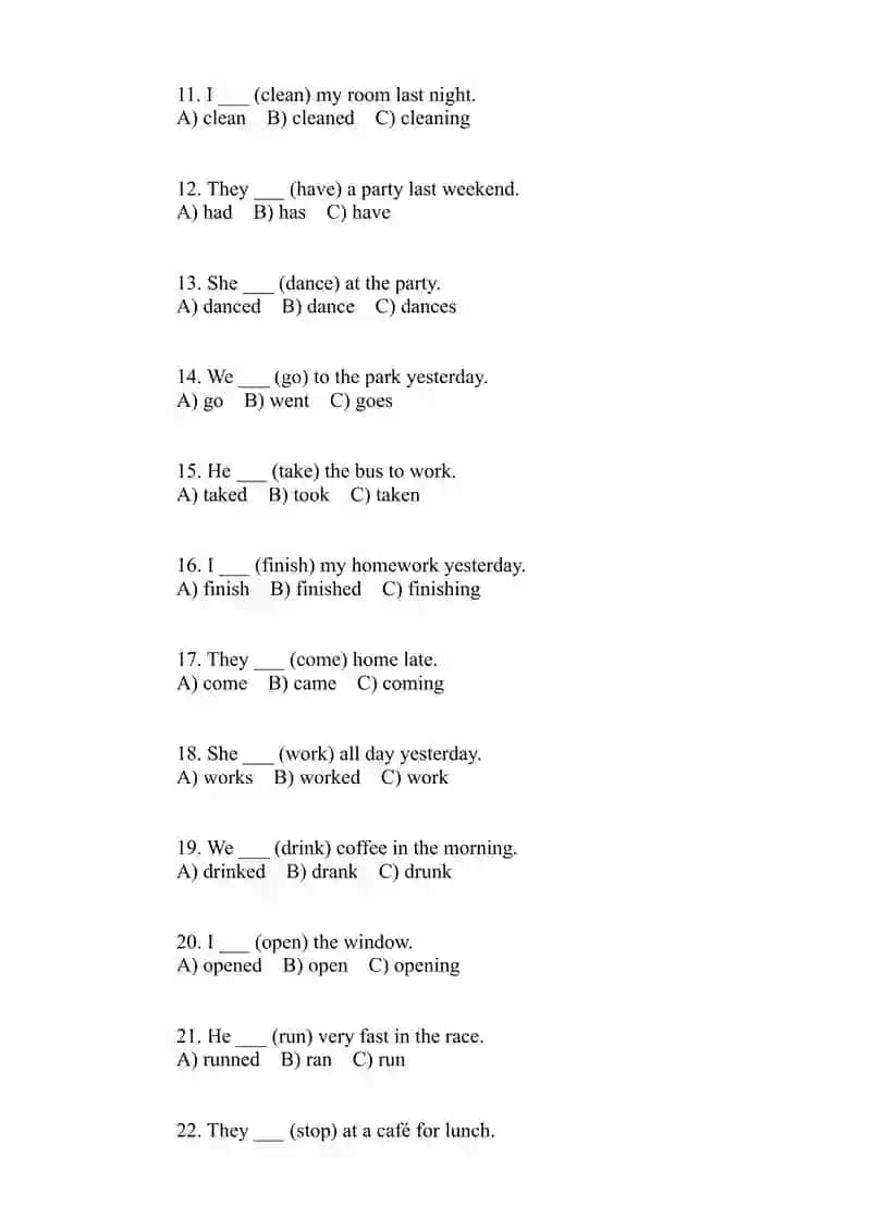 TEST Regular and Irregular Verbs 2