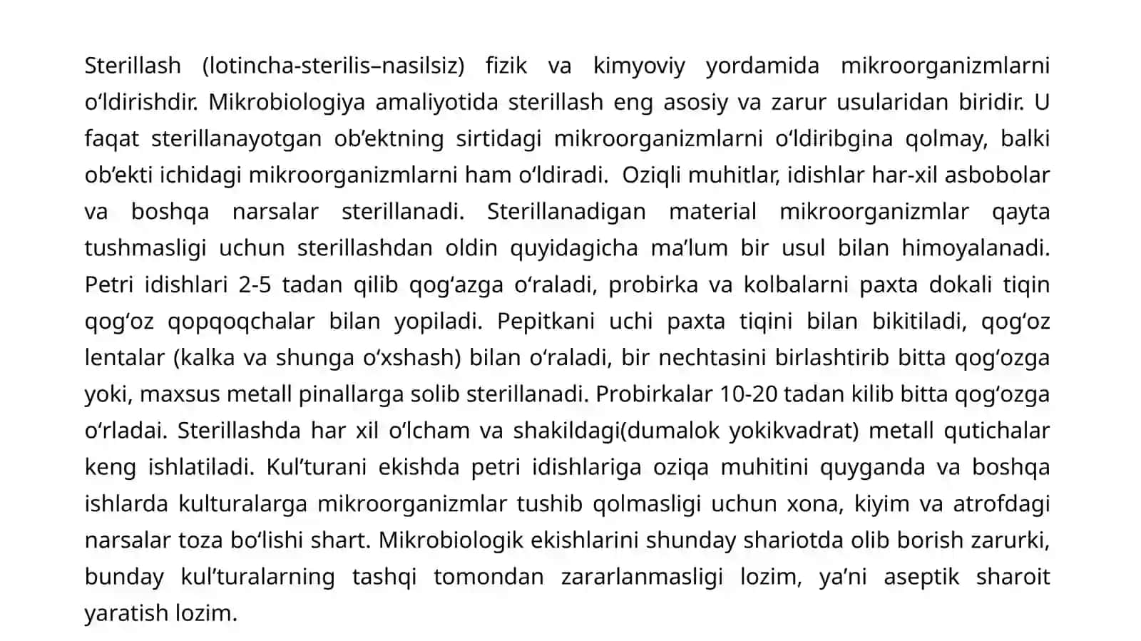 Sterillash usullari. Sovuq va issiq sterillash. 2