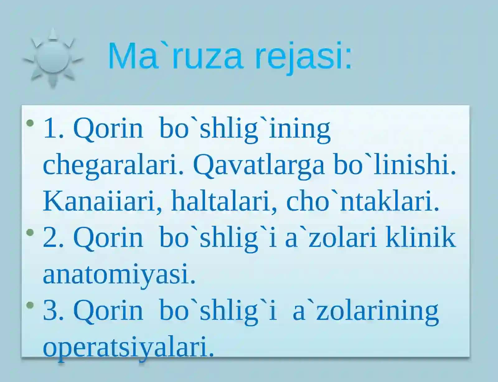 Qorin bo`shlig`ining klinik anatomiyasi 2