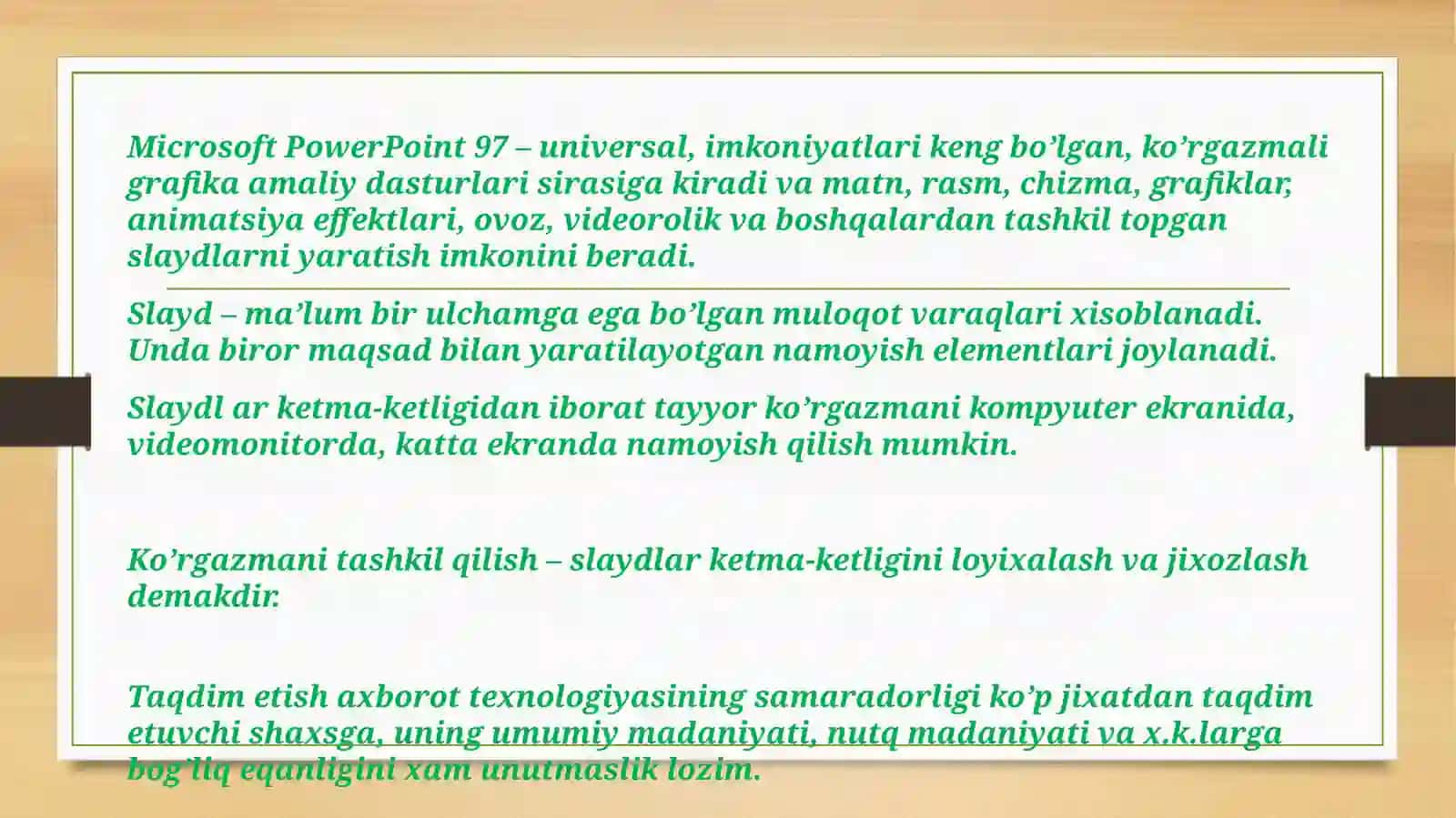 Microsoft Power Point dasturi imkoniyatlari 2